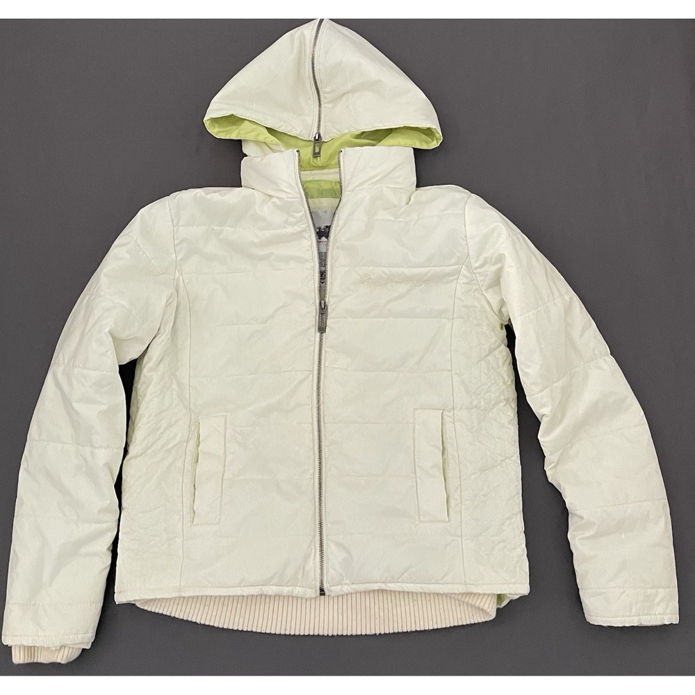 Vtg Troy Lee Designs TLD Jacket Womens XL White Removeable Hood Retro Puff Coat